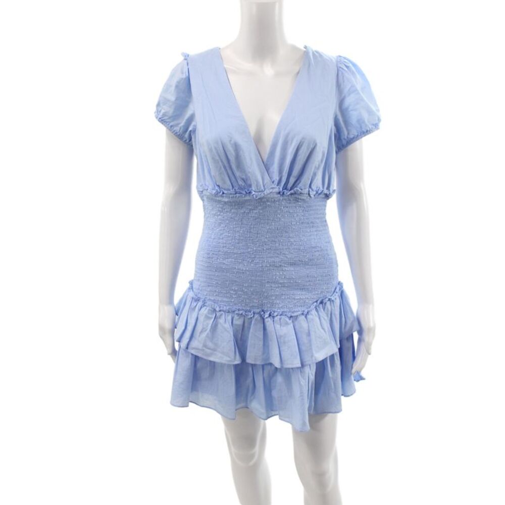 B. Darlin Girls Short Sleeve V-Neck Ruched Mini Dress Blue Size 11/12